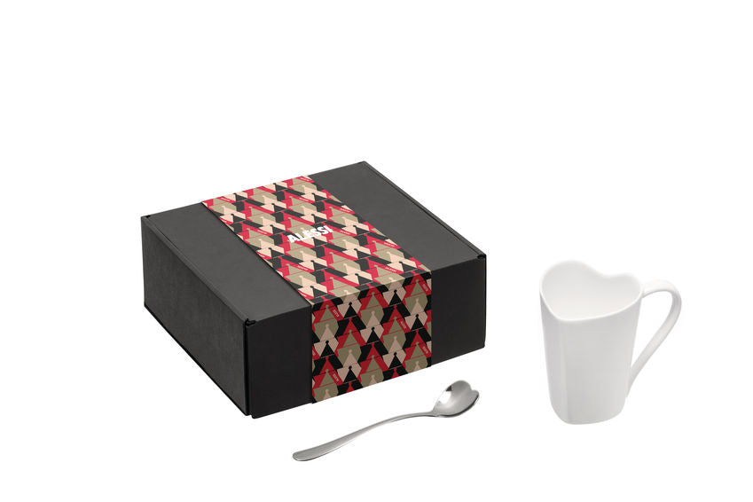 Alessi Set aus Mug Bone China und Big Love Edelstahllöffel