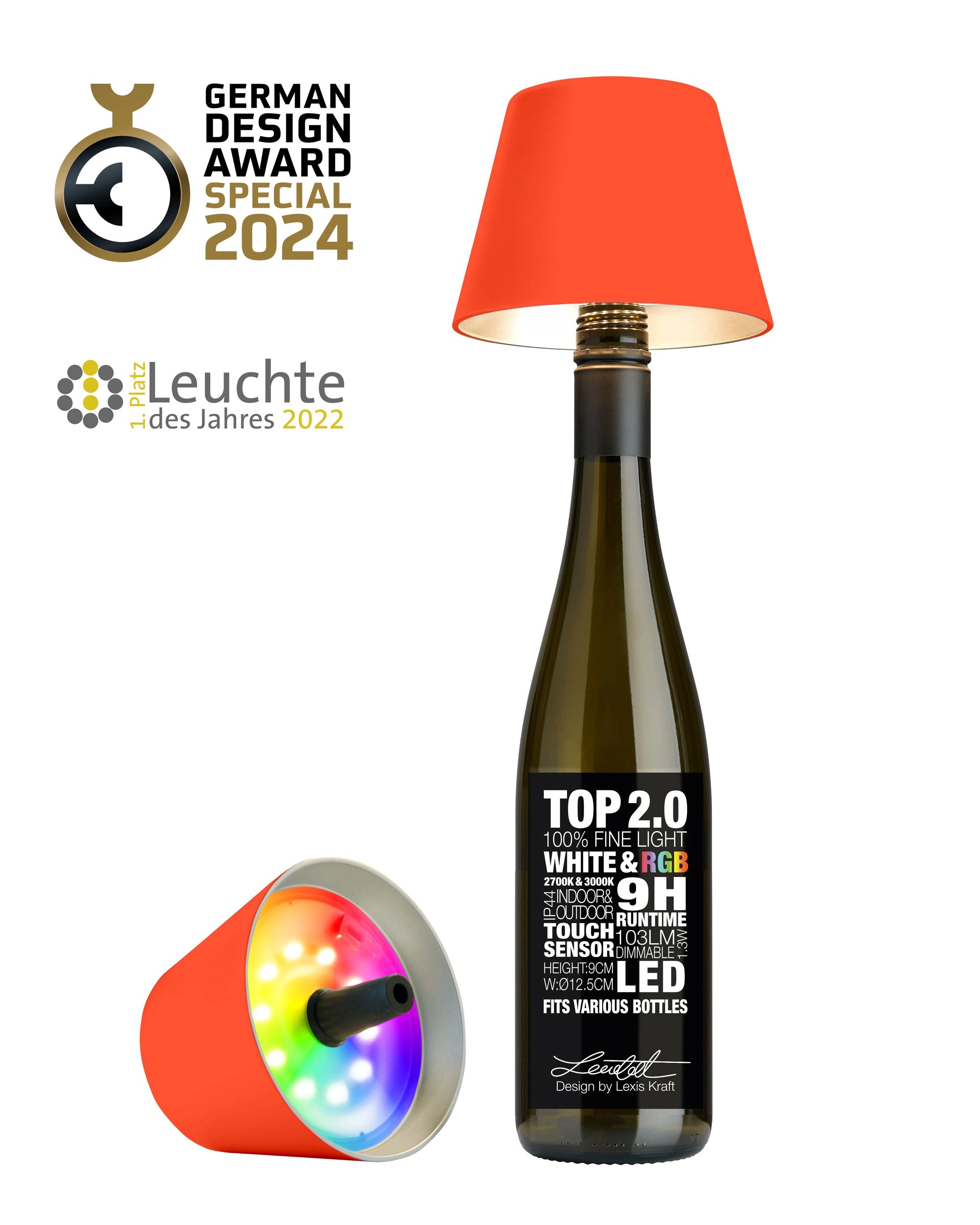 Sompex Top 2.0 Flaschenleuchte neon-orange RGBW