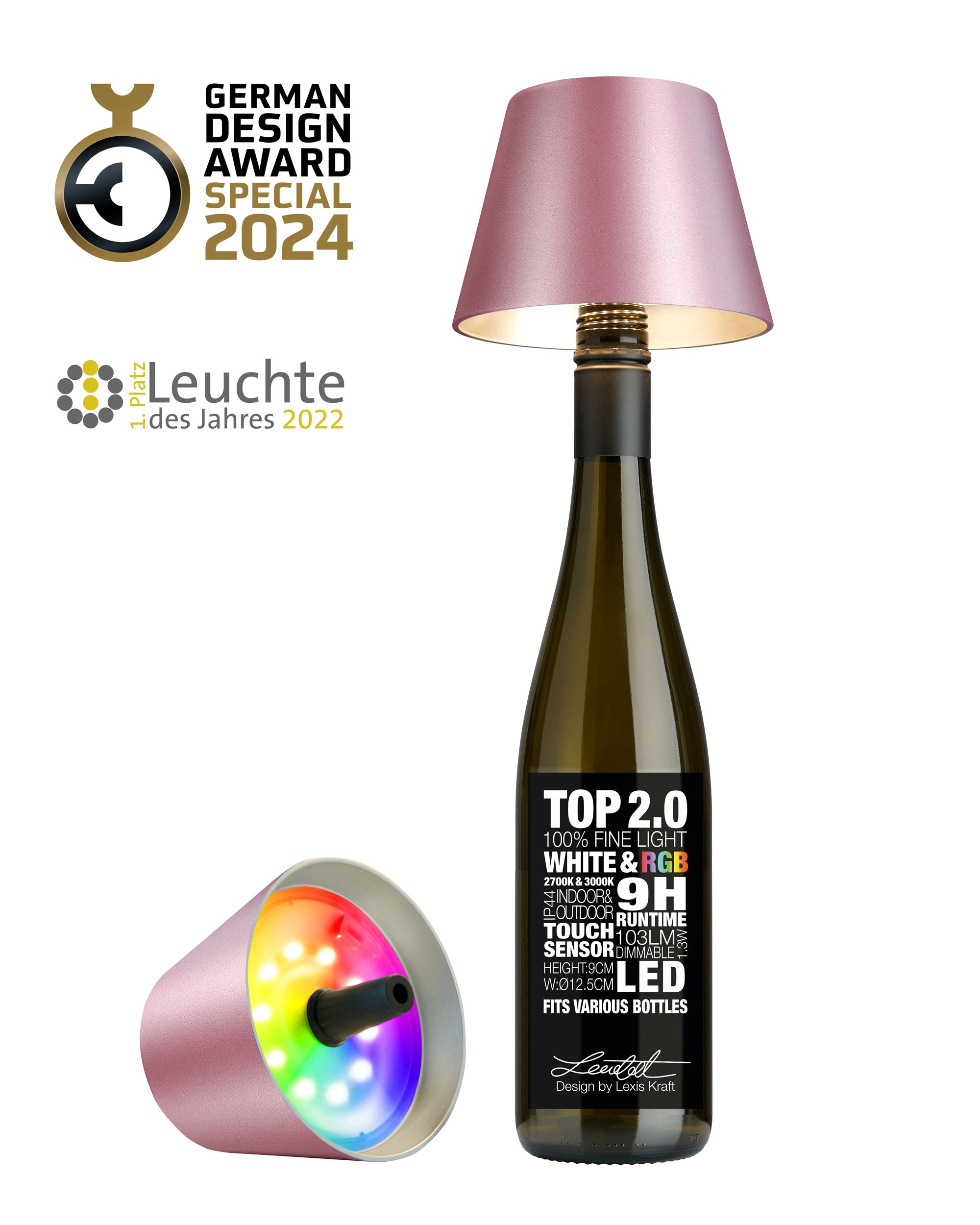 Sompex Top 2.0 Flaschenleuchte pink-metallic