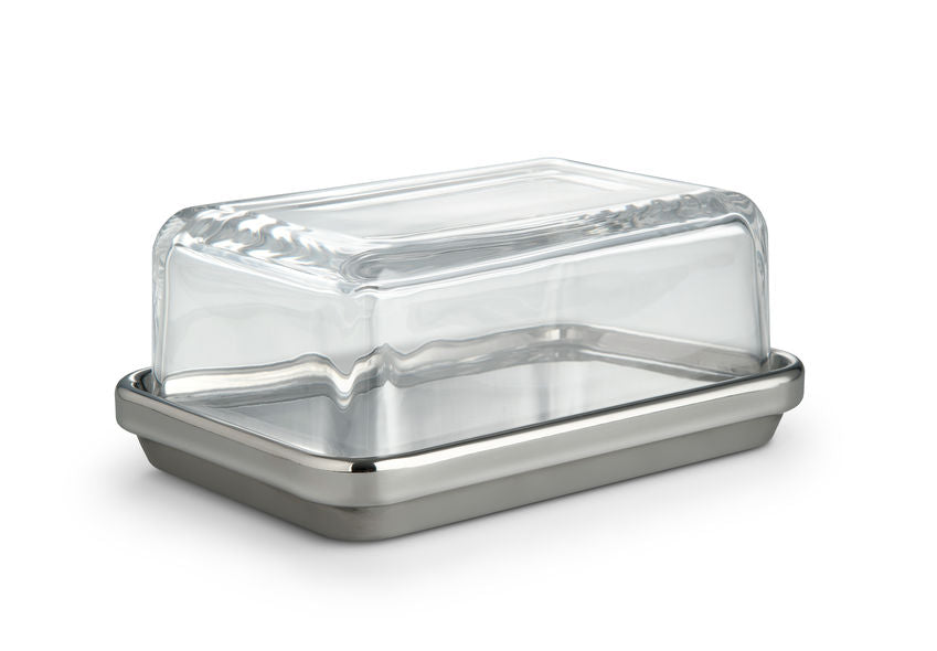 Alessi Butterdose aus Stahl glänzend poliert, mit Deckel aus Glas