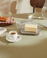 Alessi Butterdose aus Stahl glänzend poliert, mit Deckel aus Glas
