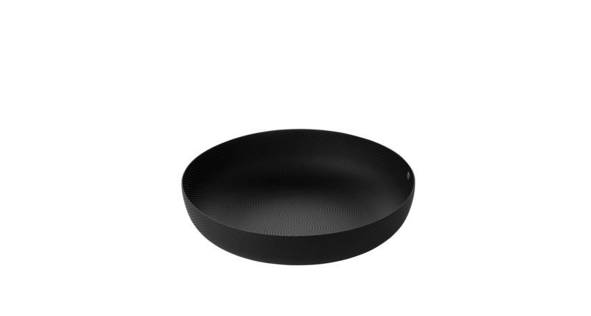 Alessi Korbschale, rund aus Stahl, epoxidharzlackiert, schwarz mir Reliefdekor ⌀21cm