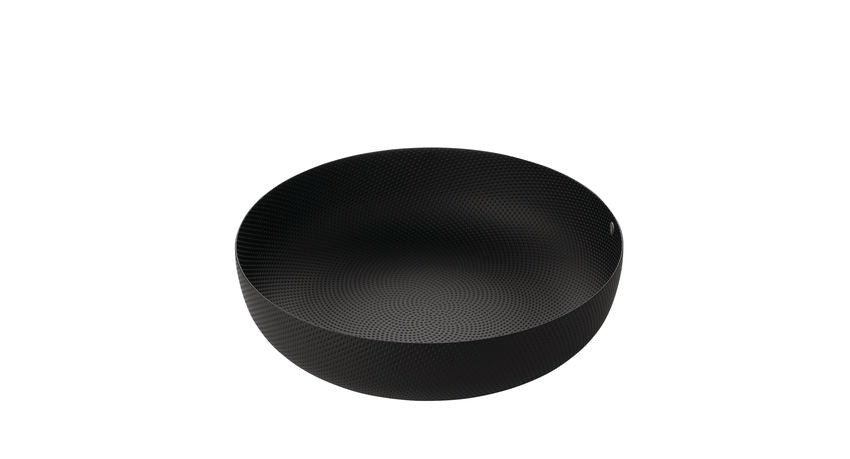 Alessi Korbschale, rund aus Stahl, epoxidharzlackiert, schwarz mit Reliefdekor ⌀29cm