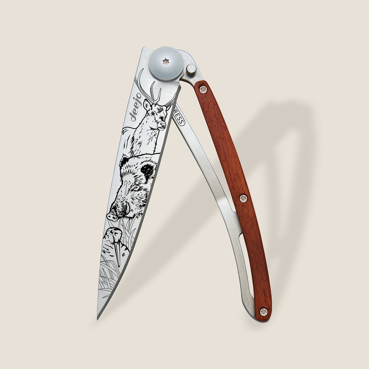 Deejo Taschenmesser 37g Korallenholz Jagdszene