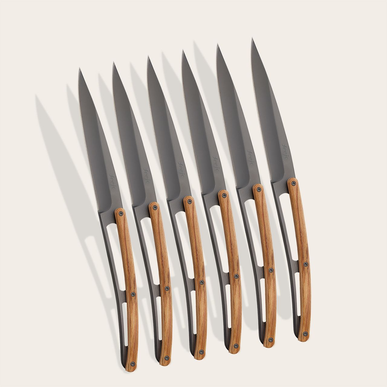 Deejo Tafelmesser Olivenholz Serrated 6er Set